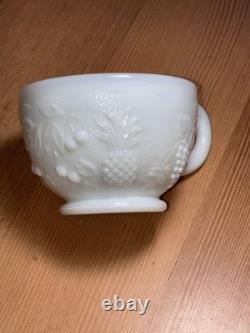 VTG Westmoreland Milk Glass Punch Bowl 11 Cups With Hooks Grape / Pineapple Motif