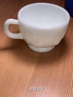 VTG Westmoreland Milk Glass Punch Bowl 11 Cups With Hooks Grape / Pineapple Motif