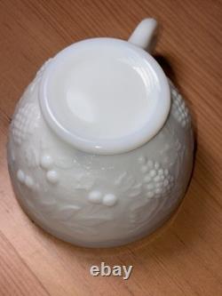 VTG Westmoreland Milk Glass Punch Bowl 11 Cups With Hooks Grape / Pineapple Motif