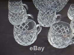 Very Large Superb Quality Crystal Cut Glass Punch Bowl & Seven Cups Glasses