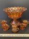 Very Rare Imperial Heavy Grape Marigold Punch Bowl With Base And 5 Cups