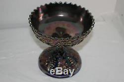 Very Rare Millersburg Blue Carnival Glass Multi-fruits & Flowers Punch Bowl Base