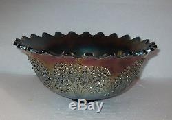 Very Rare & Vintage Carnival Glass Punch Bowl Blue Amethyst FREE SHIPPING