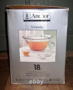 Victoria Punch Bowl Set Anchor Hocking Platinum Collection Mid Century Modern O