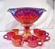 Vintage 10 Piece Indiana Carnival Glass Sunset Red Heirloom Punch Set