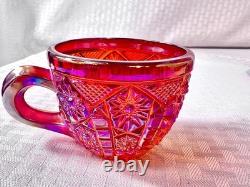 Vintage 10 Piece Indiana Carnival Glass Sunset Red Heirloom Punch Set