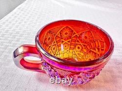 Vintage 10 Piece Indiana Carnival Glass Sunset Red Heirloom Punch Set