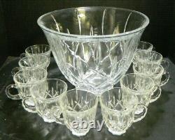 Vintage (11) Piece Gorham Lady Anne Crystal Punch Bowl Set Excellent Condition
