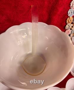 Vintage 12 Piece White Milk Glass Punch Bowl with 10 Cups & Dipper