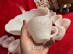Vintage 12 Piece White Milk Glass Punch Bowl with 10 Cups & Dipper