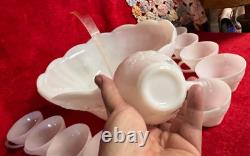 Vintage 12 Piece White Milk Glass Punch Bowl with 10 Cups & Dipper
