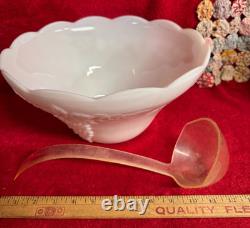 Vintage 12 Piece White Milk Glass Punch Bowl with 10 Cups & Dipper