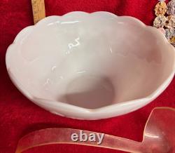 Vintage 12 Piece White Milk Glass Punch Bowl with 10 Cups & Dipper