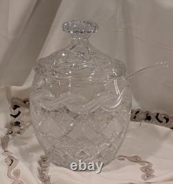 Vintage 13.5 Polish Crystal Lidded Punch Bowl with Ladle-One of a kind piece