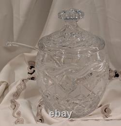 Vintage 13.5 Polish Crystal Lidded Punch Bowl with Ladle-One of a kind piece