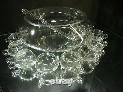 Vintage 13 PC Hand Blown Glass Moderno Riekes Crisa Punch Bowl Set withLadle