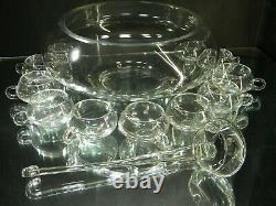Vintage 13 PC Hand Blown Glass Moderno Riekes Crisa Punch Bowl Set withLadle