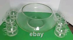 Vintage 13 Piece Riekes Crisa Moderno Cut Top Punch Bowl, Cups 2 Chips