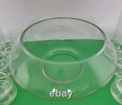 Vintage 13 Piece Riekes Crisa Moderno Cut Top Punch Bowl, Cups 2 Chips
