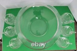 Vintage 13 Piece Riekes Crisa Moderno Cut Top Punch Bowl, Cups 2 Chips