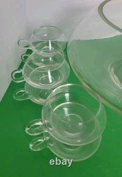 Vintage 13 Piece Riekes Crisa Moderno Cut Top Punch Bowl, Cups 2 Chips