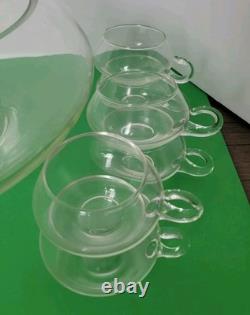 Vintage 13 Piece Riekes Crisa Moderno Cut Top Punch Bowl, Cups 2 Chips