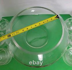 Vintage 13 Piece Riekes Crisa Moderno Cut Top Punch Bowl, Cups 2 Chips