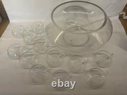 Vintage 14 PC Hand Blown Crystal Moderno Riekes Crisa Punch Bowl Set withLadle
