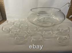 Vintage 14 PC Hand Blown Crystal Moderno Riekes Crisa Punch Bowl Set withLadle