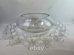 Vintage 14 PC Hand Blown Crystal Moderno Riekes Crisa Punch Bowl Set withLadle