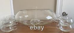 Vintage 14 PC Hand Blown Crystal Riekes Crisa Punch Bowl Set W Original Box