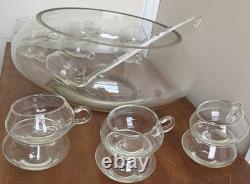 Vintage 14 PC Hand Blown Crystal Riekes Crisa Punch Bowl Set W Original Box