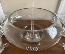 Vintage 14 PC Hand Blown Crystal Riekes Crisa Punch Bowl Set W Original Box