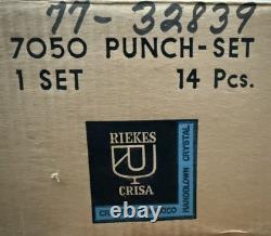 Vintage 14 PC Hand Blown Crystal Riekes Crisa Punch Bowl Set W Original Box