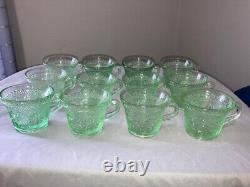 Vintage 14 Piece TIARA CHANTILLY Green SANDWICH Punch Bowl & Cups Set with Box