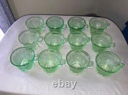 Vintage 14 Piece TIARA CHANTILLY Green SANDWICH Punch Bowl & Cups Set with Box