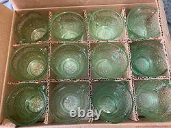 Vintage 14 Piece TIARA CHANTILLY Green SANDWICH Punch Bowl & Cups Set with Box