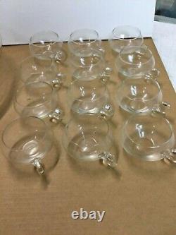 Vintage 14 Pieces Hand Blown Crystal Moderno Punch Bowl Set withLadle Riekes Cri