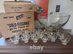 Vintage 15 pcs Pitman Dreitzer Colony Gold Elegance Crystal Punch Bowl Cup Ladel