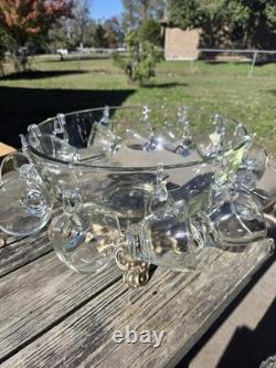 Vintage 15 pcs Pitman Dreitzer Colony Gold Elegance Crystal Punch Bowl Cup Ladel
