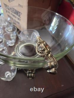Vintage 15 pcs Pitman Dreitzer Colony Gold Elegance Crystal Punch Bowl Cup Ladel