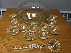 Vintage 17pc Crystal Moderno Punch Bowl Set Riekes Crisa Cups Ladle Hand Blown