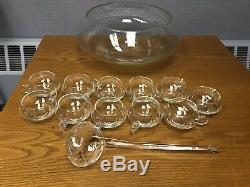 Vintage 17pc Crystal Moderno Punch Bowl Set Riekes Crisa Cups Ladle Hand Blown