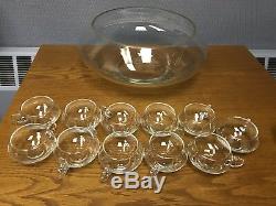 Vintage 17pc Crystal Moderno Punch Bowl Set Riekes Crisa Cups Ladle Hand Blown