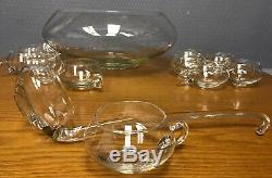 Vintage 17pc Crystal Moderno Punch Bowl Set Riekes Crisa Cups Ladle Hand Blown