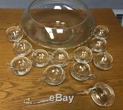 Vintage 17pc Crystal Moderno Punch Bowl Set Riekes Crisa Cups Ladle Hand Blown