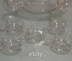Vintage 18 PC Hand Blown Crystal Moderno Riekes Crisa Punch Bowl Set W 11 Cups