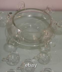Vintage 18 PC Hand Blown Crystal Moderno Riekes Crisa Punch Bowl Set W 11 Cups