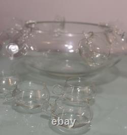 Vintage 18 PC Hand Blown Crystal Moderno Riekes Crisa Punch Bowl Set W 11 Cups
