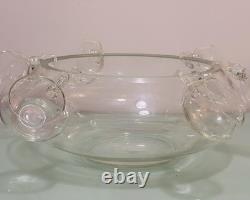 Vintage 18 PC Hand Blown Crystal Moderno Riekes Crisa Punch Bowl Set W 11 Cups